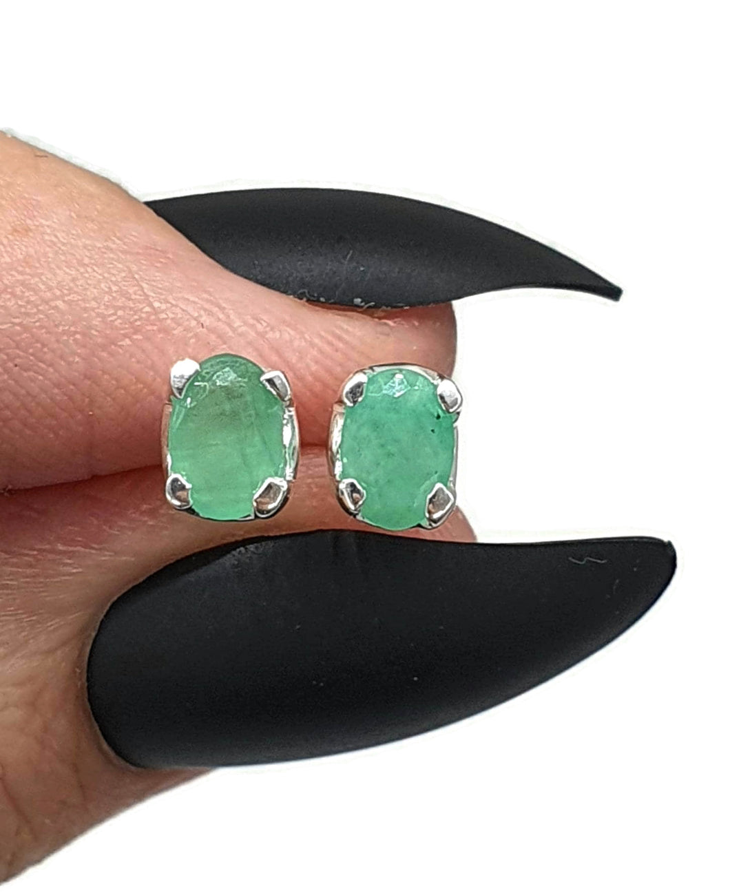 Emerald Studs, Sterling Silver, May Birthstone, Stone of Inspiration - GemzAustralia 