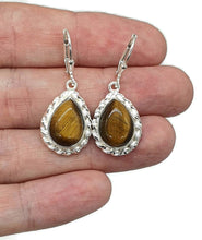 Load image into Gallery viewer, Tiger&#39;s Eye Earrings, Pear Shaped, Sterling Silver, Courage &amp; Strength Symbol - GemzAustralia 