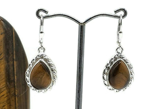 Tiger's Eye Earrings, Pear Shaped, Sterling Silver, Courage & Strength Symbol - GemzAustralia 