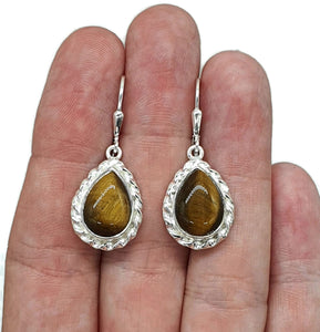 Tiger's Eye Earrings, Pear Shaped, Sterling Silver, Courage & Strength Symbol - GemzAustralia 