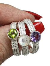 Load image into Gallery viewer, Amethyst, Peridot or Rainbow Moonstone Ring, Sterling Silver - GemzAustralia 