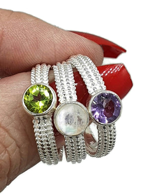 Amethyst, Peridot or Rainbow Moonstone Ring, Sterling Silver - GemzAustralia 