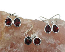 Load image into Gallery viewer, Garnet Earrings, Sterling Silver, January Birthstone, Pear, Round or Oval Shape - GemzAustralia 