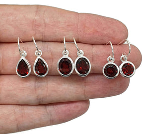 Garnet Earrings, Sterling Silver, January Birthstone, Pear, Round or Oval Shape - GemzAustralia 