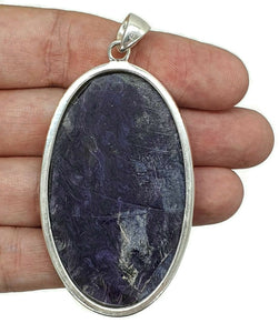 Charoite Pendant, Sterling Silver, Oval Shaped, Swirls of Violet - GemzAustralia 