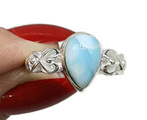 Larimar Ring, Size 9, Sterling Silver, Pear Shaped, Heart Design - GemzAustralia 