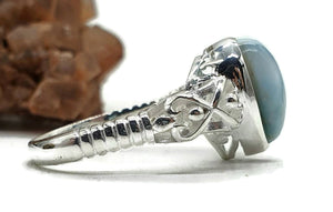 Larimar Ring, Size 9, Sterling Silver, Pear Shaped, Heart Design - GemzAustralia 