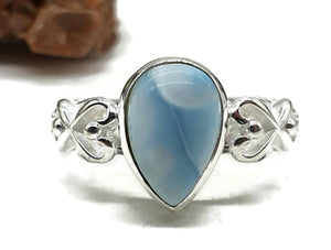 Larimar Ring, Size 9, Sterling Silver, Pear Shaped, Heart Design - GemzAustralia 