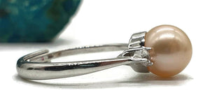 Pink / Peach Pearl Ring, Size 7.5, Sterling Silver, Adjustable - GemzAustralia 