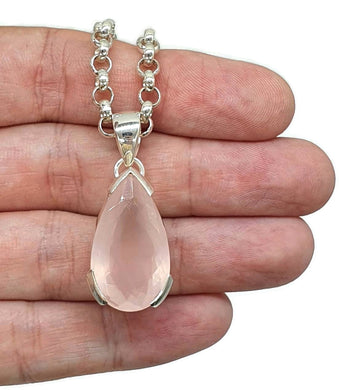 Rose Quartz Pendant, 20 Carats, Sterling Silver, Pear Shape - GemzAustralia 