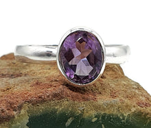 Load image into Gallery viewer, Amethyst Ring, Size 10, Oval Shaped, Sterling Silver, February Birthstone - GemzAustralia 