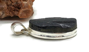 Black Tourmaline Pendant, Sterling Silver, Rough Gemstone, October Birthstone - GemzAustralia 