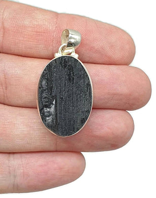 Black Tourmaline Pendant, Sterling Silver, Rough Gemstone, October Birthstone - GemzAustralia 