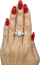 Load image into Gallery viewer, Larimar Ring, Size 9, Sterling Silver, Pear Shaped, Heart Design - GemzAustralia 