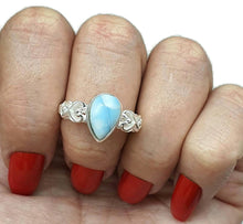 Load image into Gallery viewer, Larimar Ring, Size 9, Sterling Silver, Pear Shaped, Heart Design - GemzAustralia 