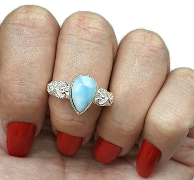 Larimar Ring, Size 9, Sterling Silver, Pear Shaped, Heart Design - GemzAustralia 