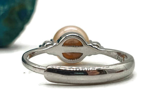 Pink / Peach Pearl Ring, Size 7.5, Sterling Silver, Adjustable - GemzAustralia 
