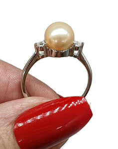 Pink / Peach Pearl Ring, Size 7.5, Sterling Silver, Adjustable - GemzAustralia 