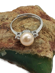 Pink / Peach Pearl Ring, Size 7.5, Sterling Silver, Adjustable - GemzAustralia 