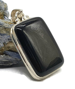 Rainbow Obsidian Pendant, Sterling Silver, Rectangle Shaped - GemzAustralia 
