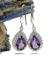 Load image into Gallery viewer, Amethyst Halo Earrings, Sterling Silver, Pear Shaped - GemzAustralia 