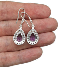 Load image into Gallery viewer, Amethyst Halo Earrings, Sterling Silver, Pear Shaped - GemzAustralia 