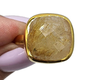 Golden Rutilated Quartz Ring, Size 8.75, 18k Gold Plated - GemzAustralia 