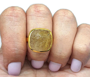 Golden Rutilated Quartz Ring, Size 8.75, 18k Gold Plated - GemzAustralia 