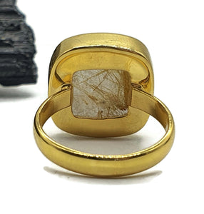 Golden Rutilated Quartz Ring, Size 8.75, 18k Gold Plated - GemzAustralia 