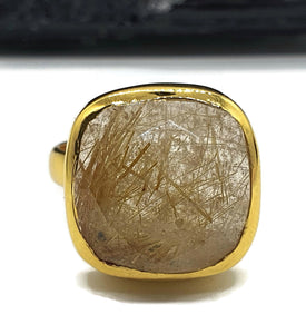 Golden Rutilated Quartz Ring, Size 8.75, 18k Gold Plated - GemzAustralia 