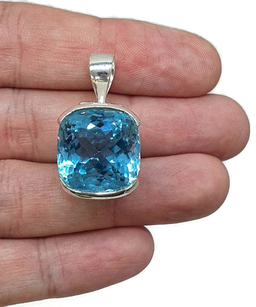 Swiss Blue Topaz Pendant, 37 carats, Sterling Silver - GemzAustralia 