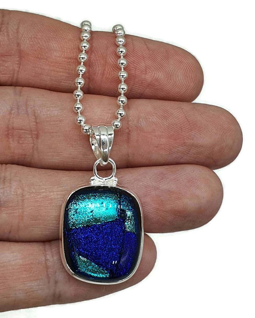 Dichroic Glass Pendant, Sterling Silver, Square Shaped - GemzAustralia 