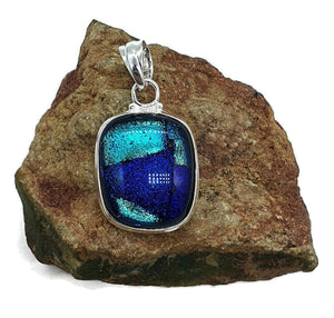 Dichroic Glass Pendant, Sterling Silver, Square Shaped - GemzAustralia 