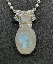 Load image into Gallery viewer, Rainbow Moonstone Pendant, Sterling Silver, Oval Shape - GemzAustralia 