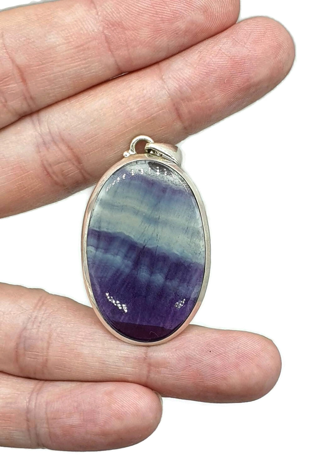 Big Oval Shape Fluorite Pendant, Sterling Silver - GemzAustralia 