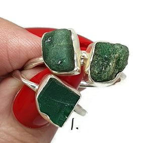 Raw Green Onyx Ring, Size 7.75, Sterling Silver, Rough Gemstone - GemzAustralia 