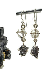 Load image into Gallery viewer, Herkimer Diamond &amp; Meteorite Earrings, Sterling Silver - GemzAustralia 