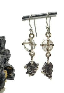 Herkimer Diamond & Meteorite Earrings, Sterling Silver - GemzAustralia 