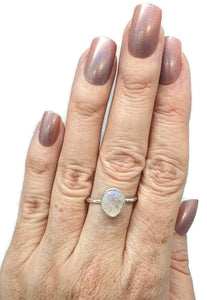 Raw Rainbow Moonstone Ring, 2 Sizes, Sterling Silver - GemzAustralia 