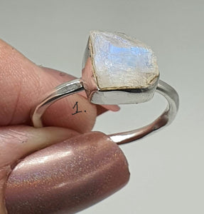 Raw Rainbow Moonstone Ring, 2 Sizes, Sterling Silver - GemzAustralia 