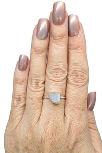 Raw Rainbow Moonstone Ring, 2 Sizes, Sterling Silver - GemzAustralia 