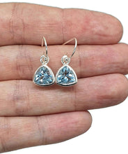 Load image into Gallery viewer, Blue Topaz Earrings, 5 carats, Trillion Faceted - GemzAustralia 