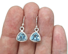 Load image into Gallery viewer, Blue Topaz Earrings, 5 carats, Trillion Faceted - GemzAustralia 