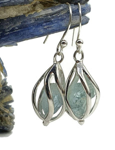 Sensational Raw Aquamarine Cage Earrings, Sterling Silver - GemzAustralia 