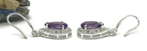 Amethyst Halo Earrings, Sterling Silver, Pear Shaped - GemzAustralia 