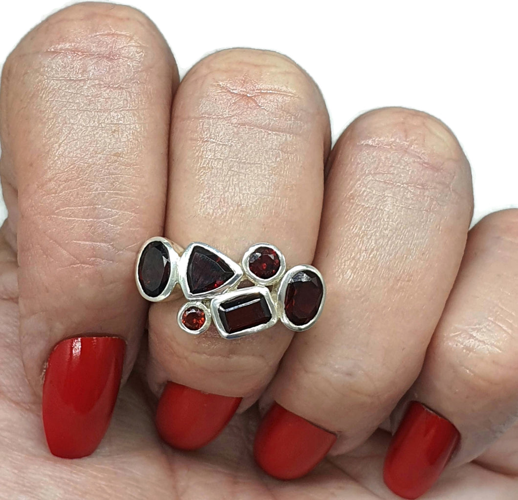 Garnet Ring, Size 6.5, Sterling Silver, Multi-gemstone Ring - GemzAustralia 