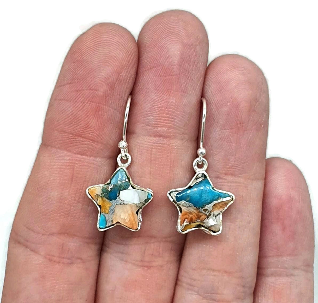 Oyster Turquoise Earrings, Sterling Silver, Star Shape - GemzAustralia 