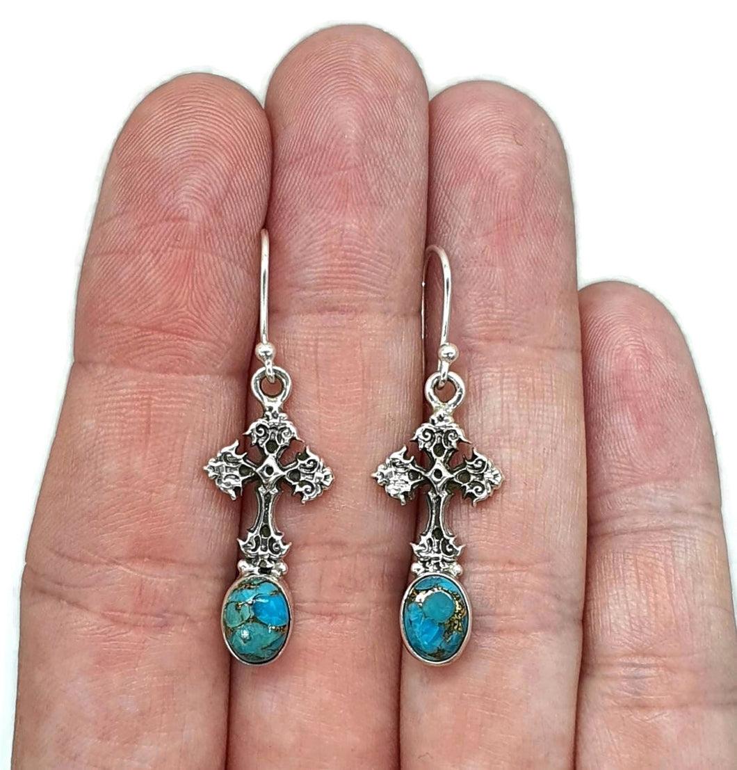 Turquoise Cross Earrings, Sterling Silver - GemzAustralia 