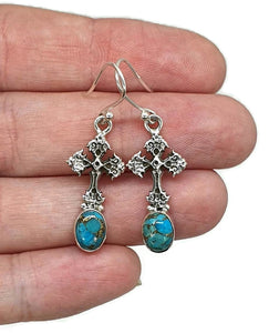 Turquoise Cross Earrings, Sterling Silver - GemzAustralia 