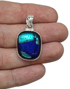 Dichroic Glass Pendant, Sterling Silver, Square Shaped - GemzAustralia 